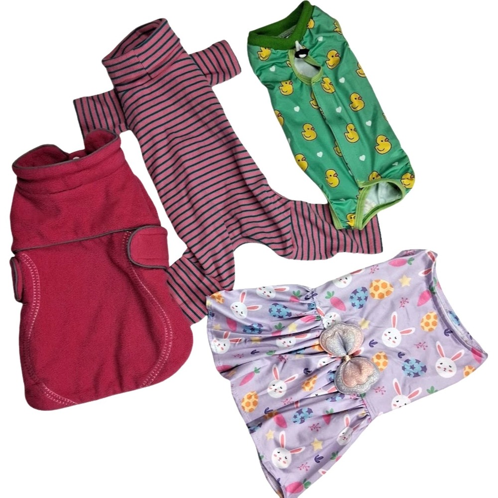 Small / Medium Girl Dog Clothes Lot Swimsuit Fleece Strip Outfit Easter Dress